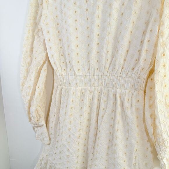 Karlie Ivory Embroidered Eyelet Balloon Sleeve Shirt Mini Dress Small - Picture 12 of 15